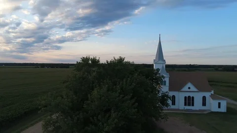 White Country Church Reveal Pan Stock Footage