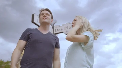 White Couple Lost Downtown Stock Footage 92546777