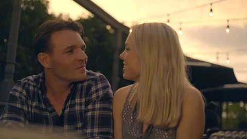 White Couple Talking Sincerely on Date Stock Footage 92548784