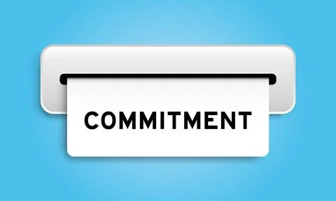 White coupon banner with word commitment from machine on blue color backgroun Stock Illustration