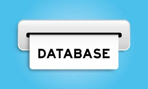 White coupon banner with word database from machine on blue color background Stock Illustration
