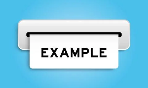 White coupon banner with word example from machine on blue color background 库存插图
