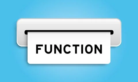 White coupon banner with word function from machine on blue color background Stock Illustration