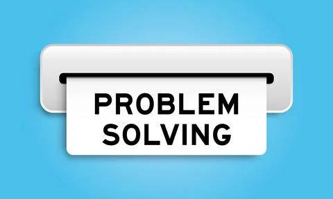 White coupon banner with word problem solving from machine on blue color ba.. Illustrazione stock