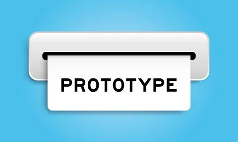 White coupon banner with word prototype from machine on blue color background Illustrazione stock