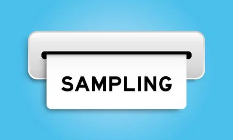 White coupon banner with word sampling from machine on blue color background Stock Illustration