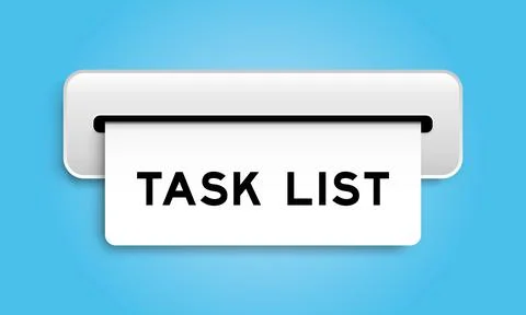 White coupon banner with word task list from machine on blue color background 스톡 일러스트