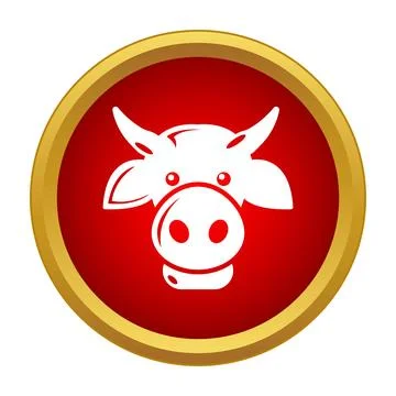 White cow head icon in red circle Stock Illustration