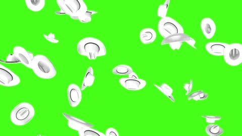 White cowboy hats fall from above like a playful western rain on a chromakey Stock Footage 340558646