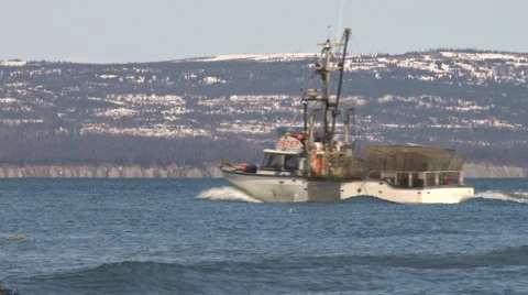 White crab boat returning #2 -30p Stock Footage 1808271
