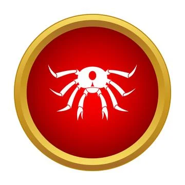 White crab icon in a red circle frame Stock Illustration