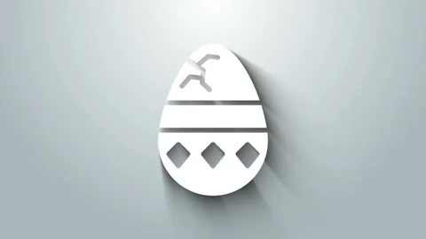 White Cracked egg icon isolated on grey background. Happy Easter. 4K Video Stock Footage 145865184