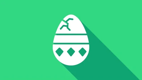 White Cracked egg icon isolated on green background. Happy Easter. 4K Video Stock Footage 147152812