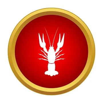 White crayfish silhouette on round red icon Stock Illustration