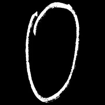 White crayon sketch oval shape on black background, scribble chalk, pencil 库存插图