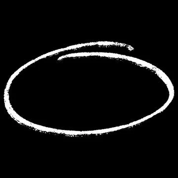 White crayon sketch oval shape on black background, scribble chalk, pencil Stock Illustration