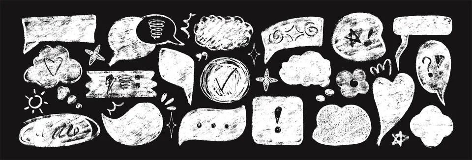White crayon text box, chalk speech bubble frames on blackboard Illustrazione stock
