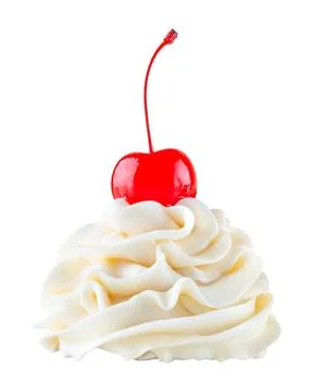 White cream with cherry for Cupcake. Stock Photos