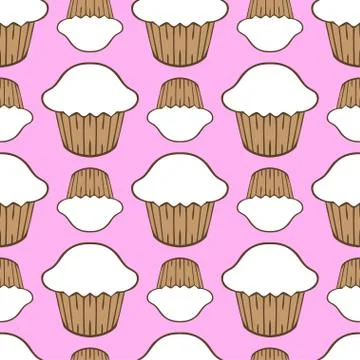 White cream cupcake seamless pattern Stock Illustration