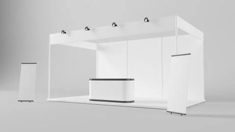 White creative exhibition stand design. Booth template. Corporate identity 3d Stock Illustration