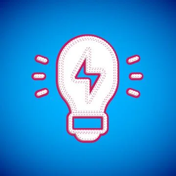 White Creative lamp light idea icon isolated on blue background. Concept ideas Stock Illustration