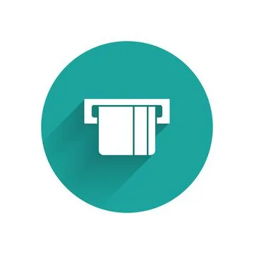 White Credit card inserted in card reader icon isolated with long shadow. ATM Illustrazione stock