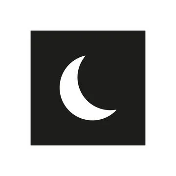 A white crescent moon in a square on black background stands out Stock Illustration