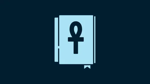 White Cross ankh book icon isolated on blue background. 4K Video motion graphic Stock Footage 230030814