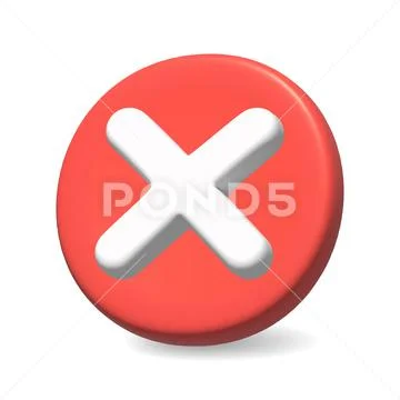 White cross mark on red circle icon sign virtual modern 3d render shiny glossy t PSD Template