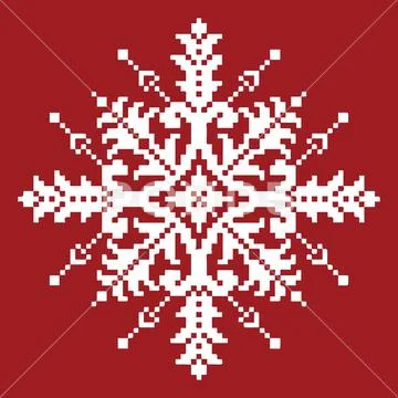 White Cross Stitch Snowflake on Red. Traditional Christmas Ornament Stock Illustration