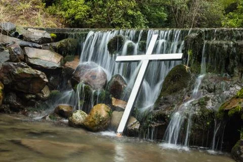White cross waterfall Stock Photos