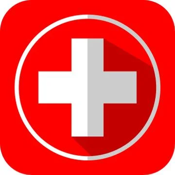 White cross in a white circle  with long shadow . Stock Illustration