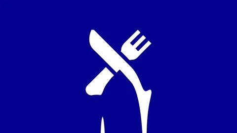 White crossed knife and fork on blue background animation Stock Footage 327761769