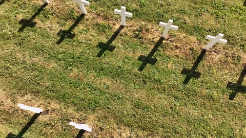 White crosses Pattern from Above. Tombs in a military cemetery in Strasbourg Stock Footage 243918865