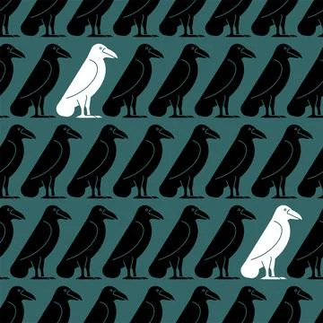 White crow among black crows Pattern seamless. ravens Background Stock Illustration