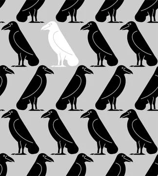 White crow among black crows Pattern seamless. ravens Background Stock Illustration