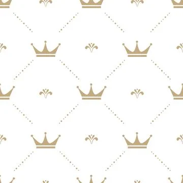 White crowns on grey background. Royal seamless pattern, baby textile or Stock Illustration
