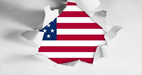 White crumpled paper with hole effect, with united states of america flag Stock Footage 260731892