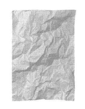 White crumpled paper sheet halftone style isolated on transparent background. Stock Illustration