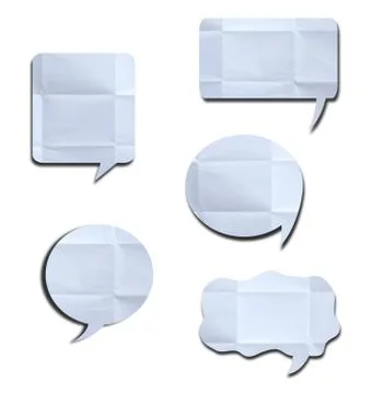 White crumpled speech bubble paper on white background with shadow Stock Illustration