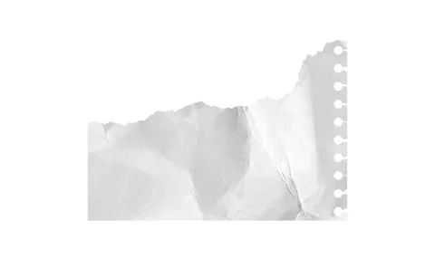 White crumpled torn notebook paper piece. Newspaper angle sheet with wrinkle rip Illustrazione stock