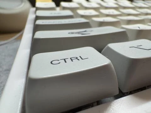 White ctrl key at close range on mechanical keyboard for programmer Stock Photos