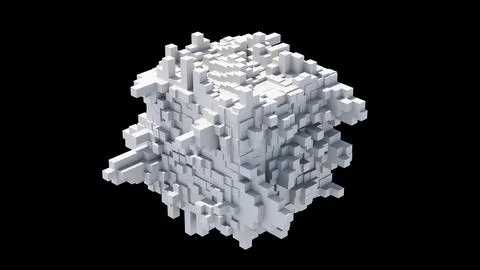 White cube with block shapes. Black background. 3d render. Stock Illustration