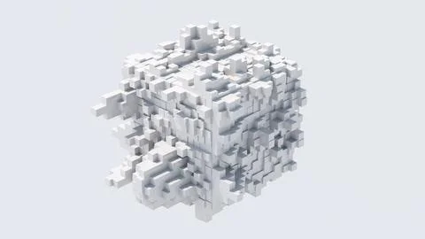 White cube with block shapes. White background. 3d render. Stock Illustration
