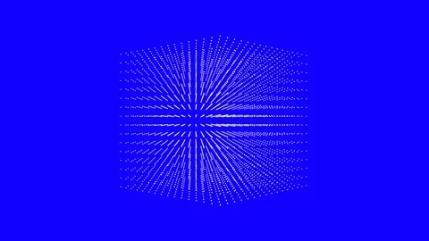 White cube box of spinning points on blue background. Seamless loop animation. Stock Footage 146607296