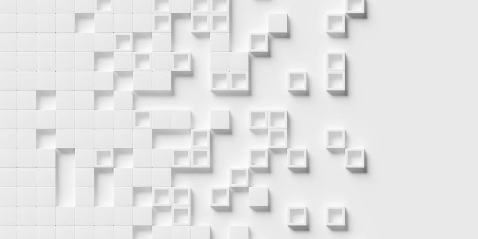 White cube boxes block background, some open with frame, flat lay top view .. Stock Illustration