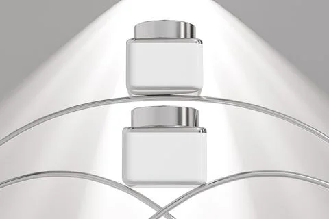 White cube cream jar with metallic lid mockup, glossy skincare packaging Stock Illustration