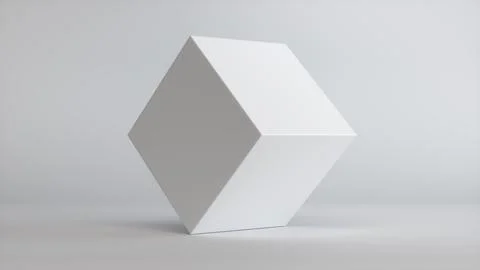A White Cube on a Gray Studio Background. Geometric Concept. 3D visualization. Stock Illustration