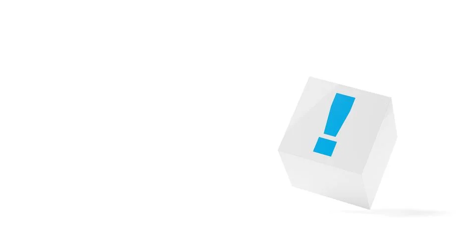 White cube or boxe with blue exclamation mark over white background, idea, so 스톡 일러스트