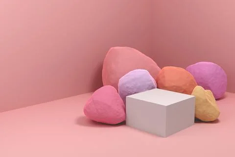 A white cube as a pedestal for placing objects. 3D render. 스톡 일러스트